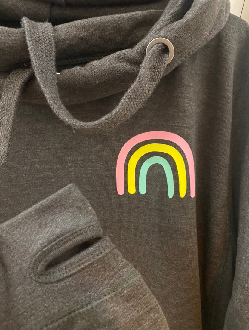 Adults rainbow hoodie | Cowl neck hoodie | Bright rainbow hoodie | Crossover hoodie | adults rainbow | women’s rainbow hoodie