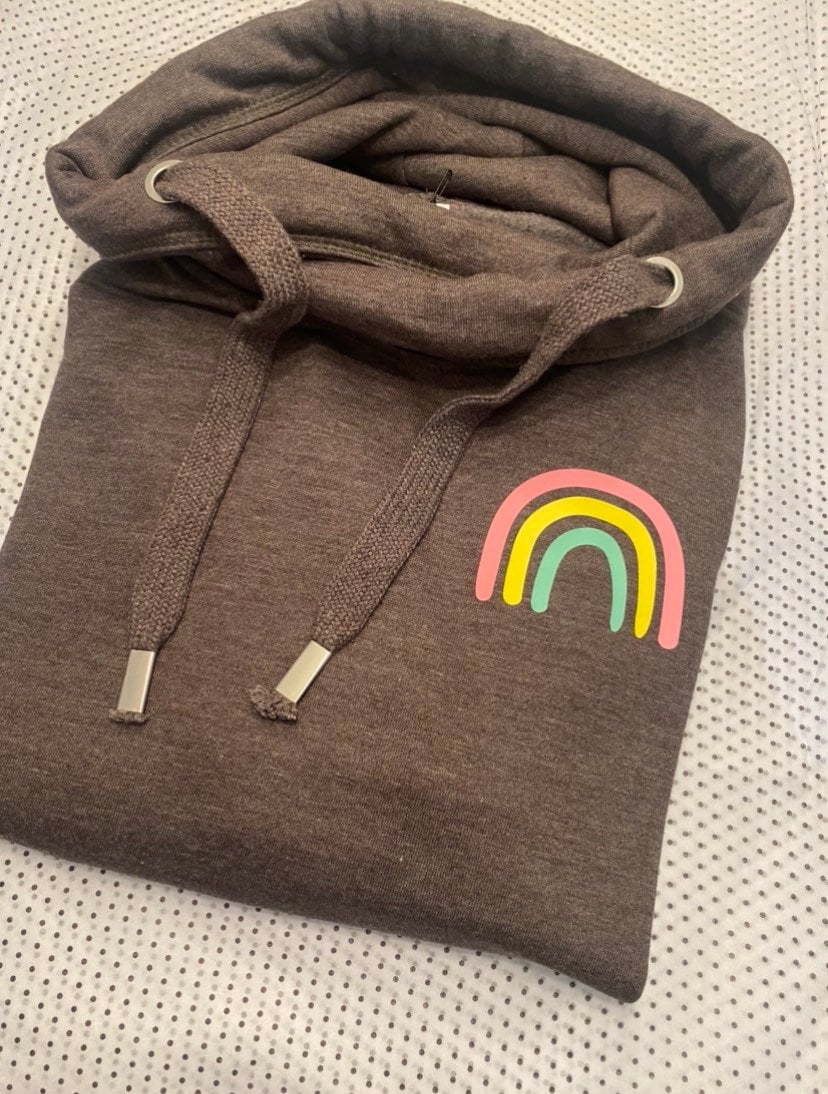 Adults rainbow hoodie | Cowl neck hoodie | Bright rainbow hoodie | Crossover hoodie | adults rainbow | women’s rainbow hoodie