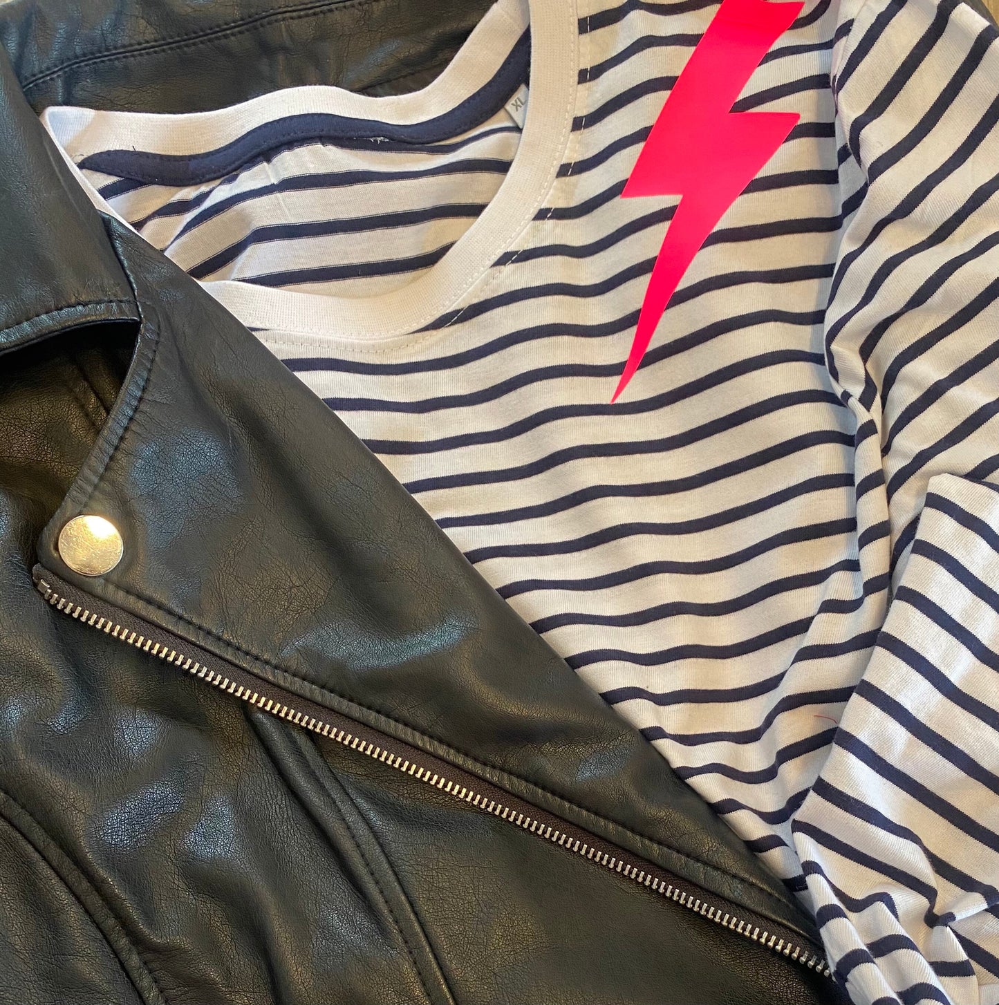 Lightening bolt long sleeved top | Breton Stripe long sleeved top | neon print striped long sleeve t-shirt | Navy and White Stripe