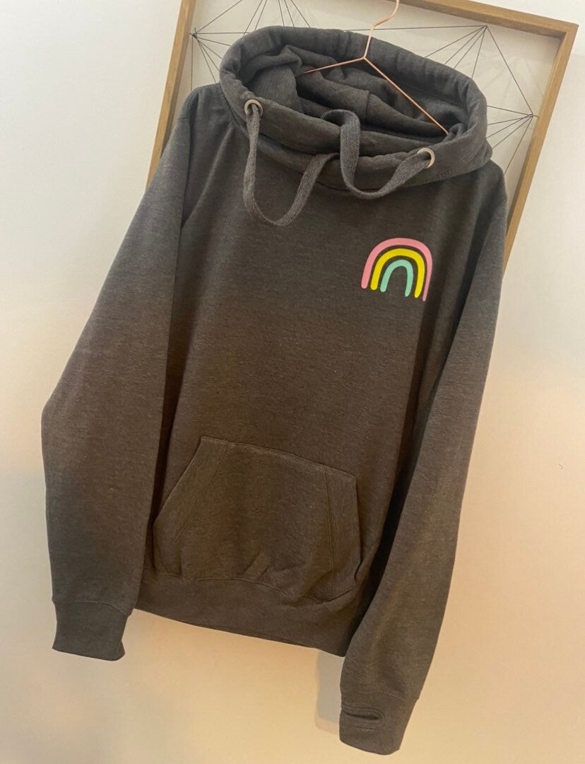 Adults rainbow hoodie | Cowl neck hoodie | Bright rainbow hoodie | Crossover hoodie | adults rainbow | women’s rainbow hoodie
