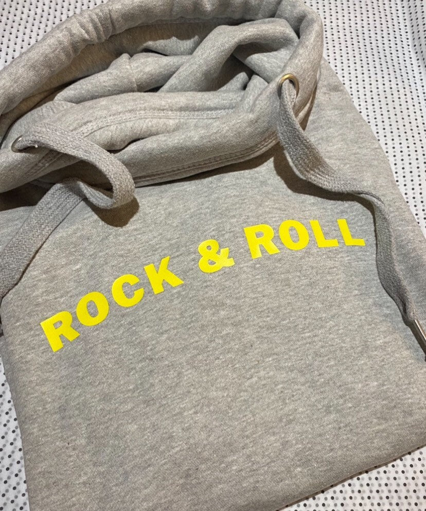 Adults Grey Rock & Roll Hoodie | Cowl neck hoodie | Crossover Hoodie |