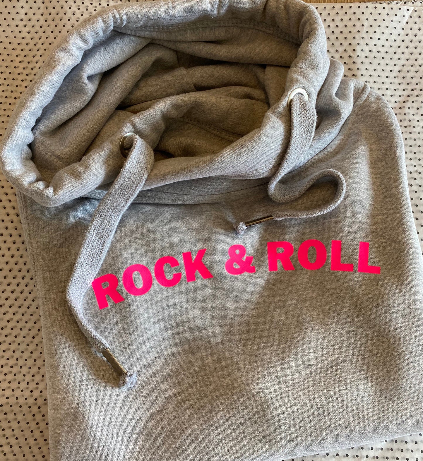 Adults Grey Rock & Roll Hoodie | Cowl neck hoodie | Crossover Hoodie |