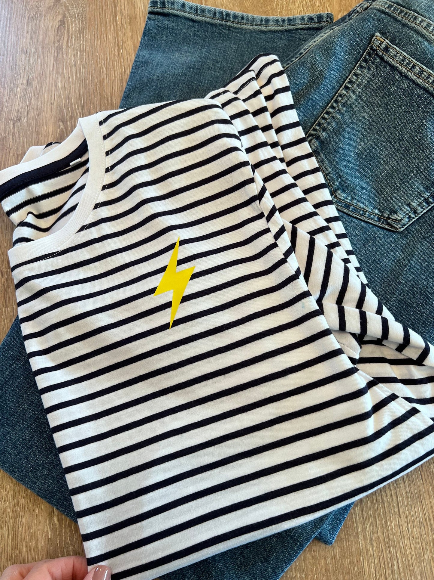 Choose your colour mini lightening bolt long sleeved Breton stripe top | Breton Stripe long sleeved top |striped long sleeve t-shirt |