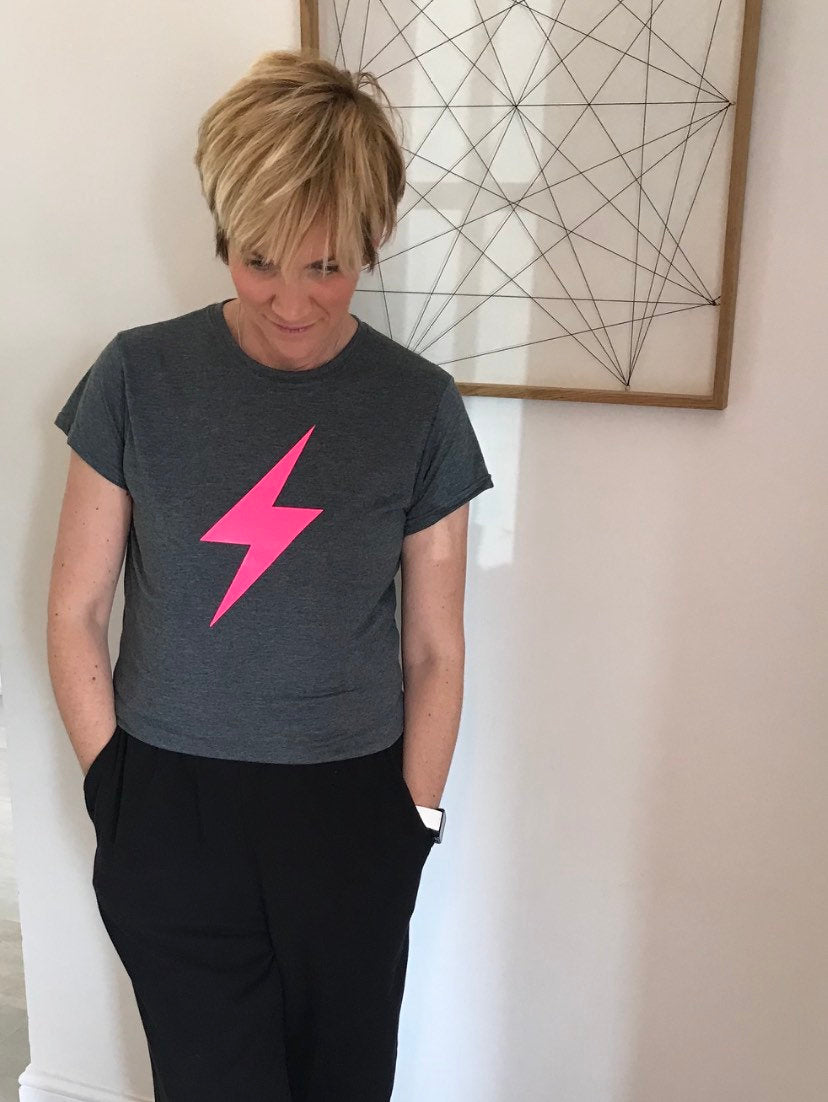 Womens Lightening Bolt T-shirt, Neon Pink, Neon Pink Lightening Bolt, Lightening Bolt, Flash