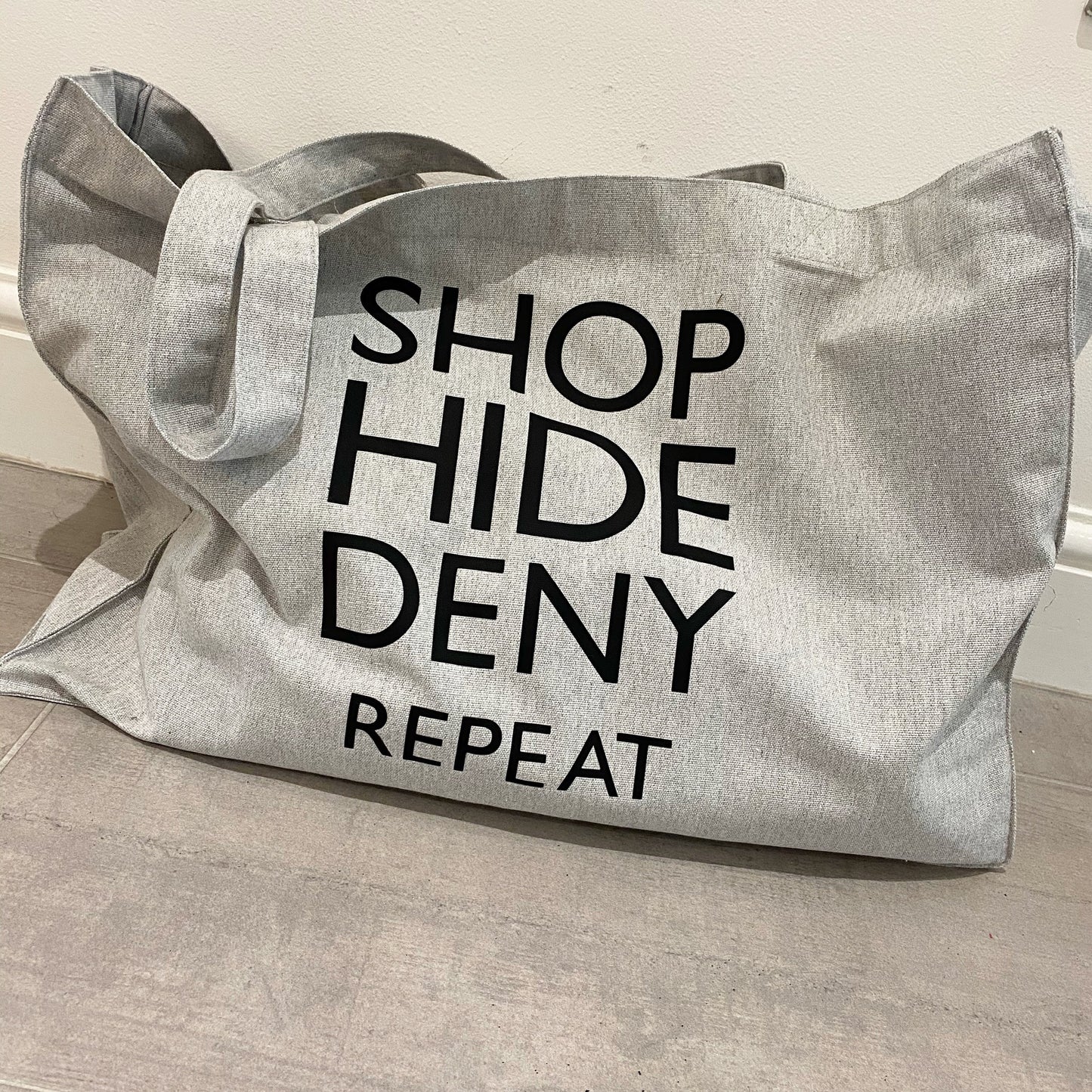 Shop hide deny repeat tote bag| Everyday Tote Bag | Women’s Gift | Funny Slogan Tote Bag | Slogan Tote Bag | Oversized Tote Bag |