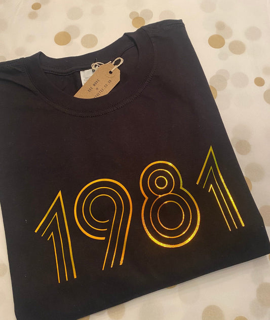 Date of birth year T-shirt, Womens retro year Tee, Personalised year tee, Choose your year tee.