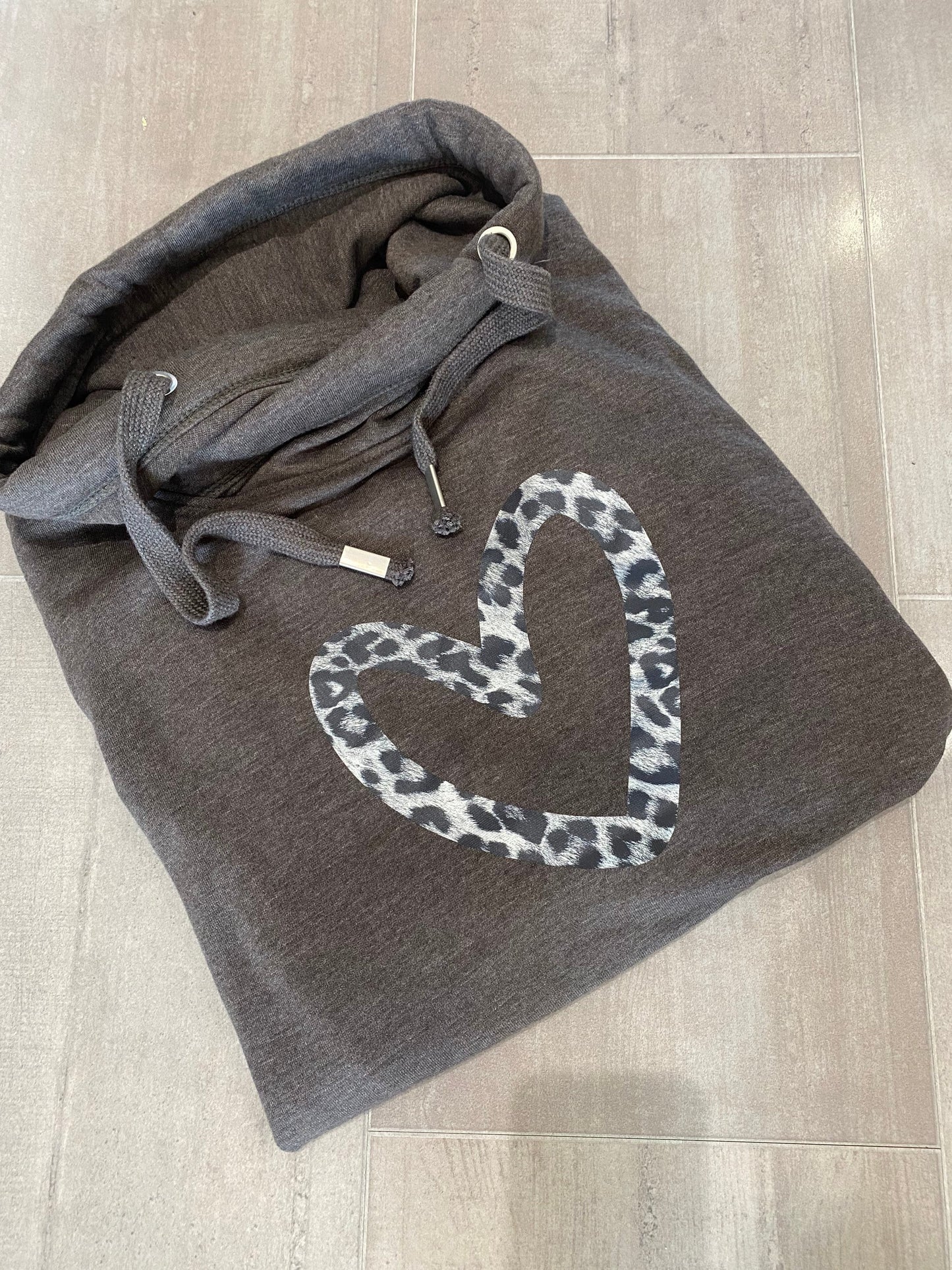 Leopard heart print cowl neck hoodie| Crossover Hoodie | Cowl neck hoodie|