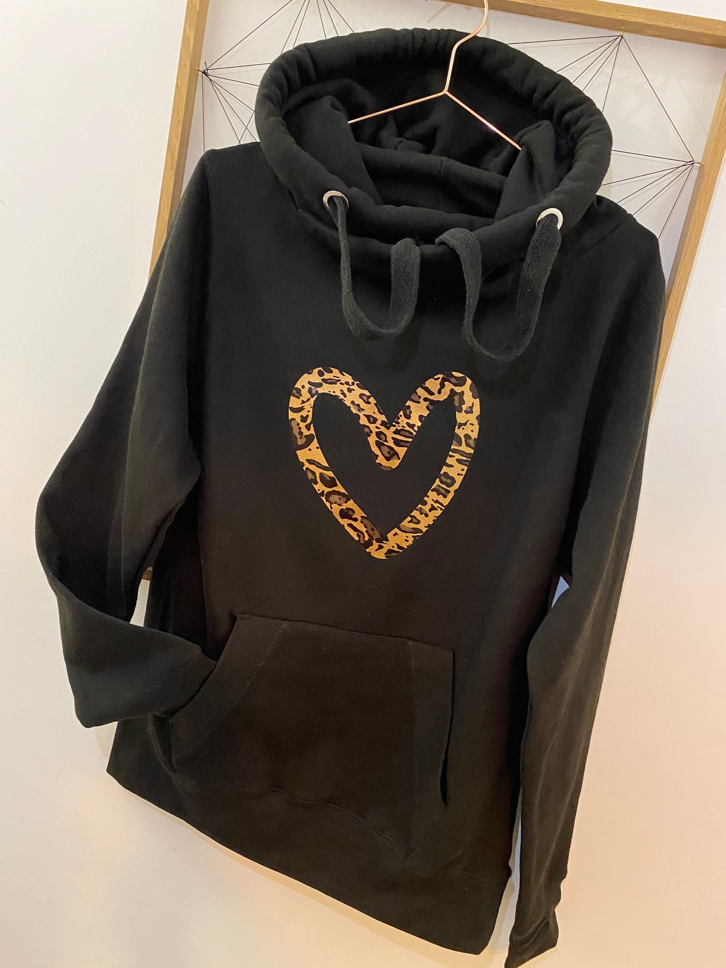 Leopard heart print cowl neck hoodie| Crossover Hoodie | Cowl neck hoodie|