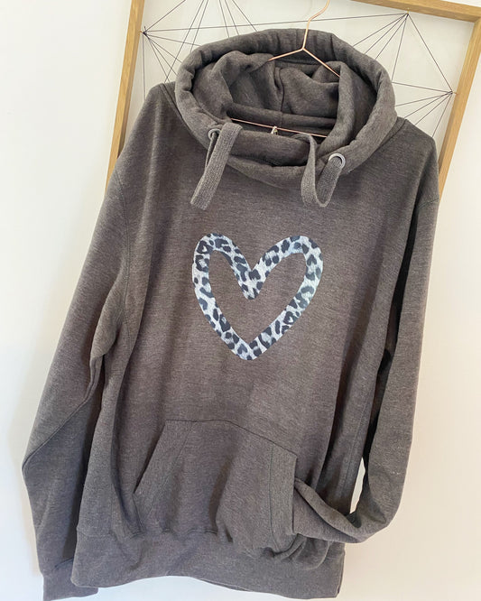 Leopard heart print cowl neck hoodie| Crossover Hoodie | Cowl neck hoodie|