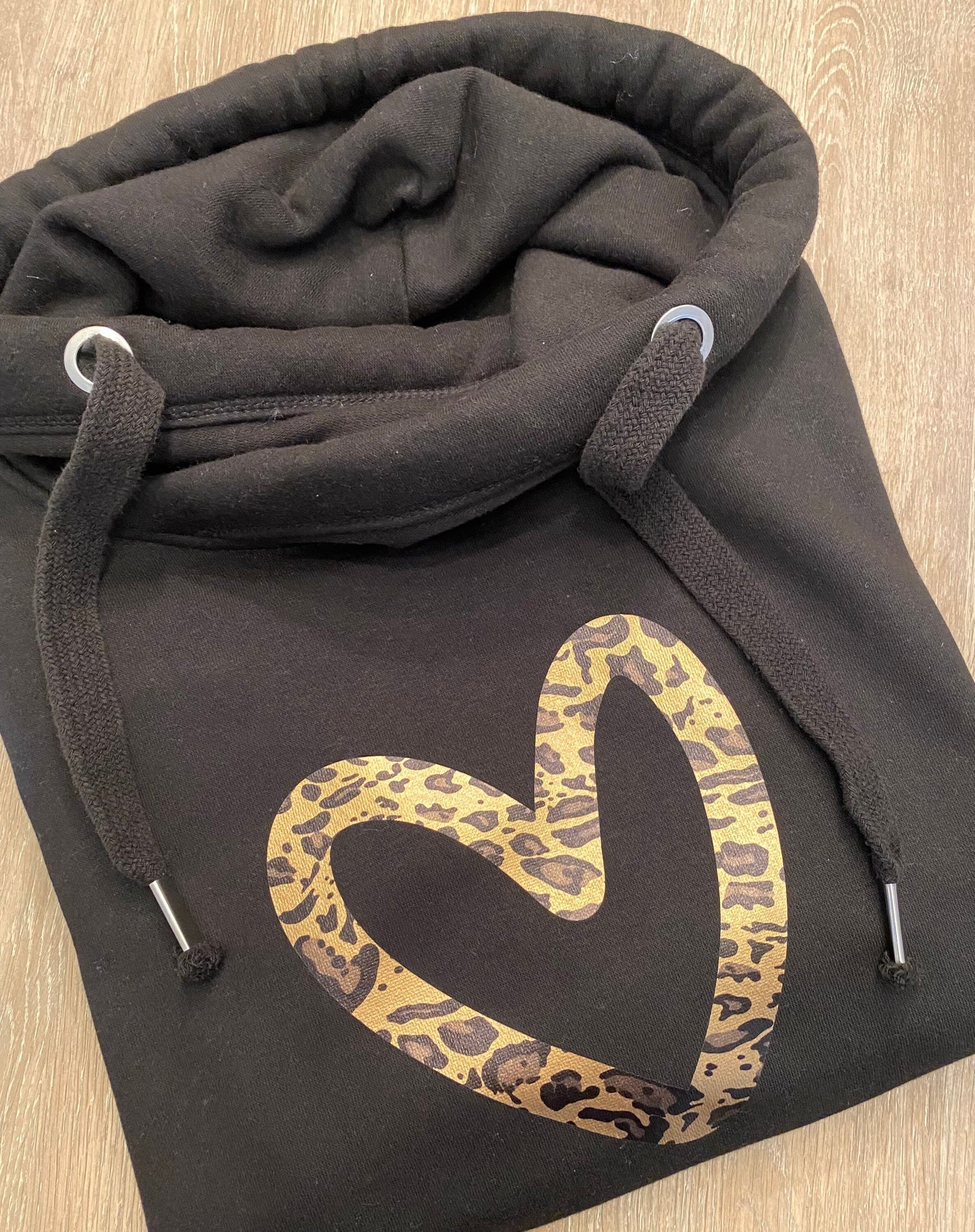 Leopard heart print cowl neck hoodie| Crossover Hoodie | Cowl neck hoodie|