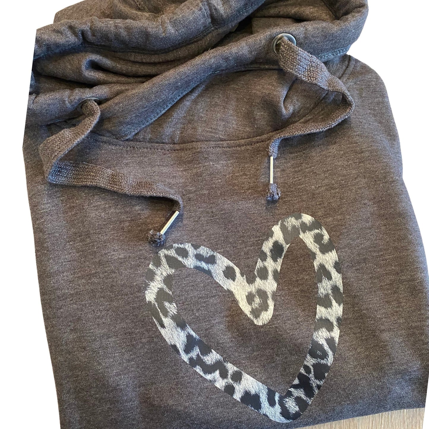 Leopard heart print cowl neck hoodie| Crossover Hoodie | Cowl neck hoodie|