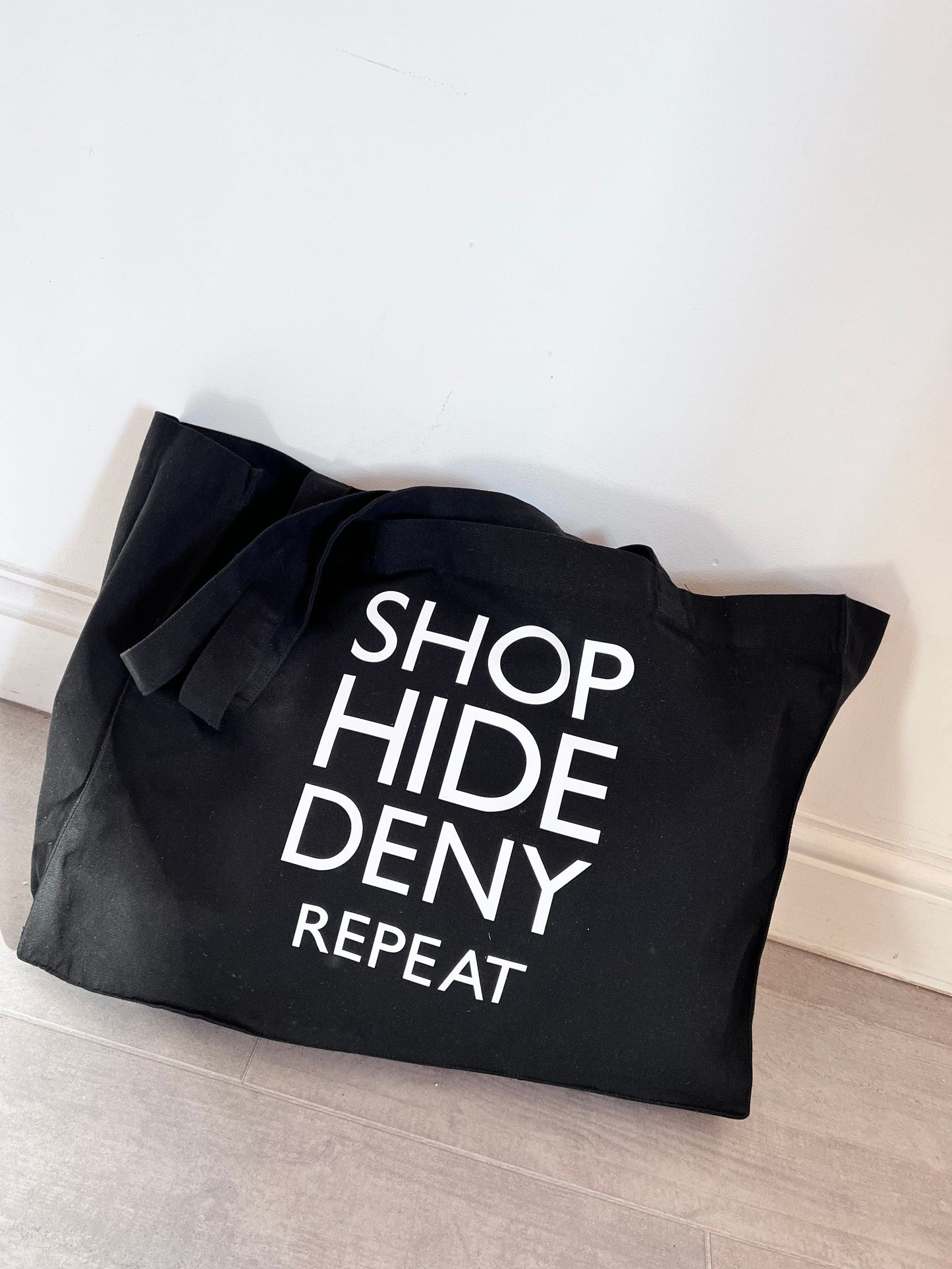 Shop hide deny repeat tote bag| Everyday Tote Bag | Women’s Gift | Funny Slogan Tote Bag | Slogan Tote Bag | Oversized Tote Bag |