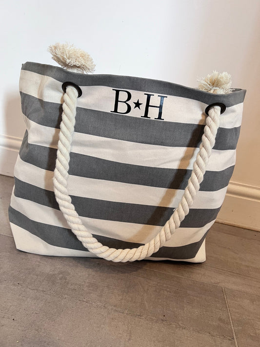 Personalised Initials Striped Beach Bag | Nautical Beach Bag | Beach Tote