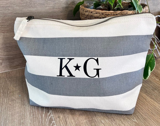 Personalised initials striped makeup bag