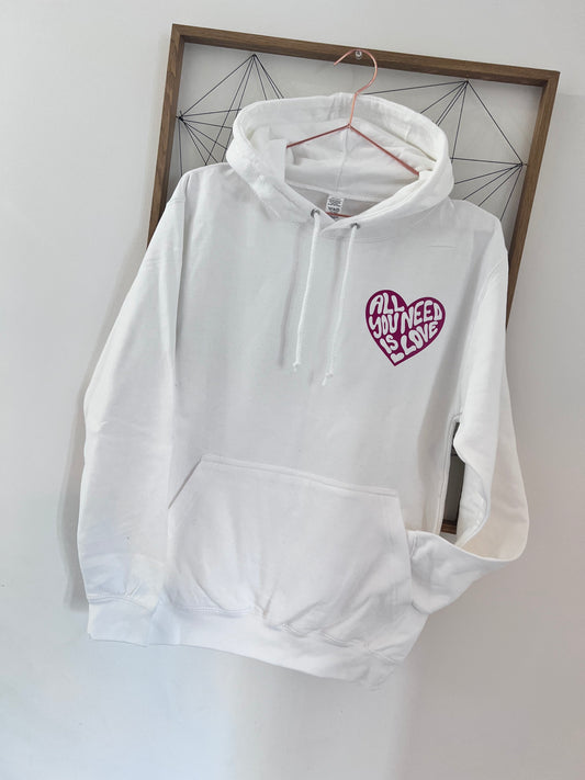 All you need is love printed heart | choose your colour hoodie | personalised hoodie