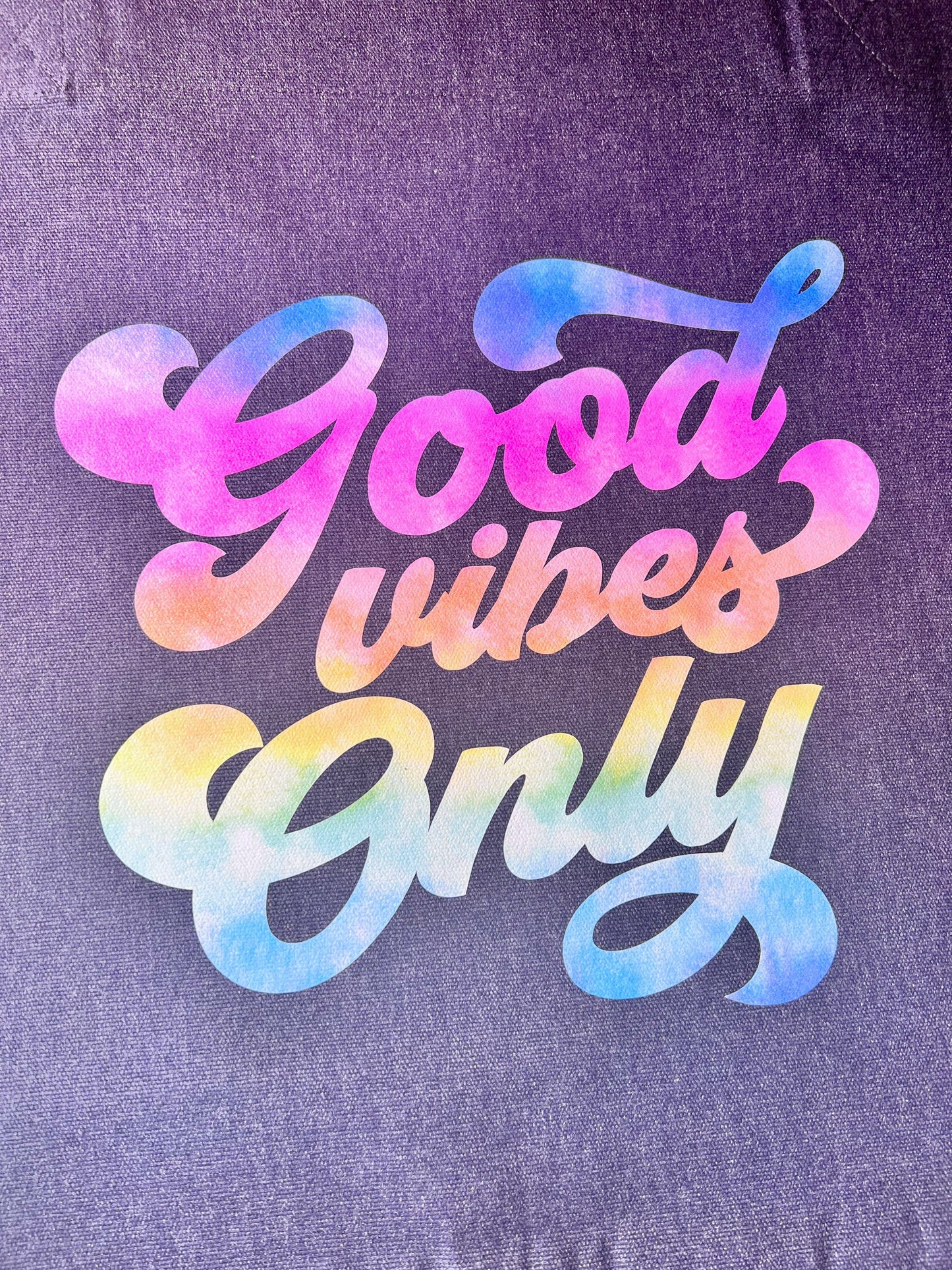 Good Vibes Only slogan printed oversized denim tote bag