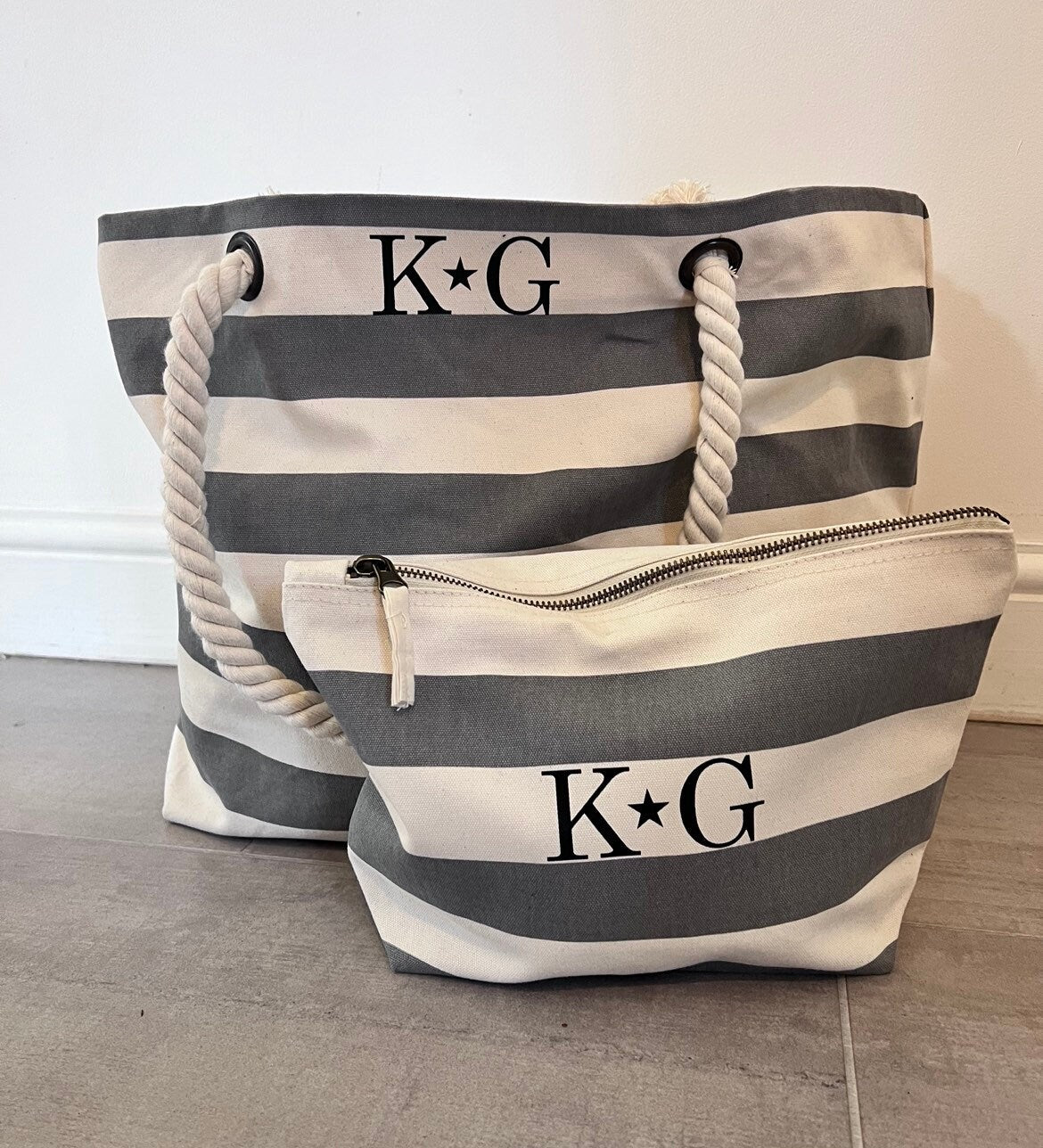 Personalised initials striped makeup bag