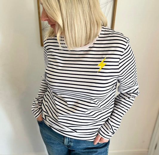 Choose your colour mini lightening bolt long sleeved Breton stripe top | Breton Stripe long sleeved top |striped long sleeve t-shirt |